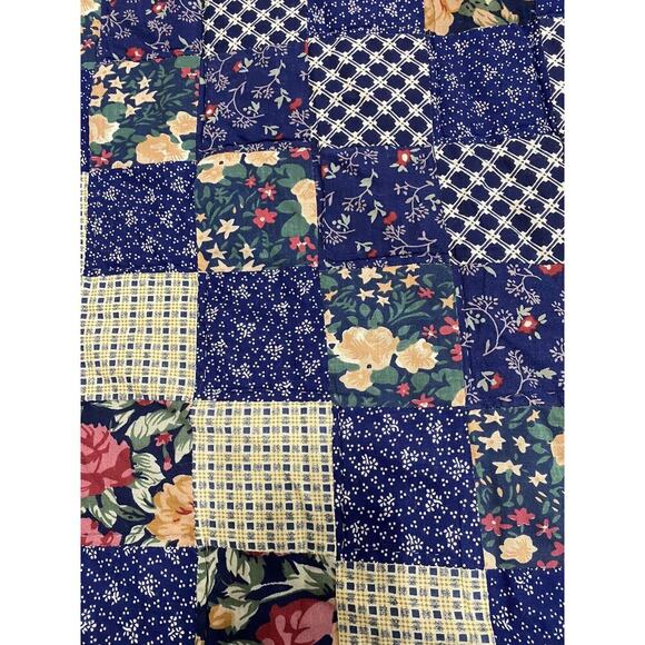 STUNNING Quilt 98"x86" Navy Blue Floral Postage Stamp Diamond Handmade Vintage - Picture 5 of 15